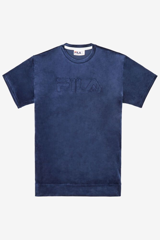 Fila T-Shirt Ewan 2 Velour Crew Mens Navy - India PWQ-358270